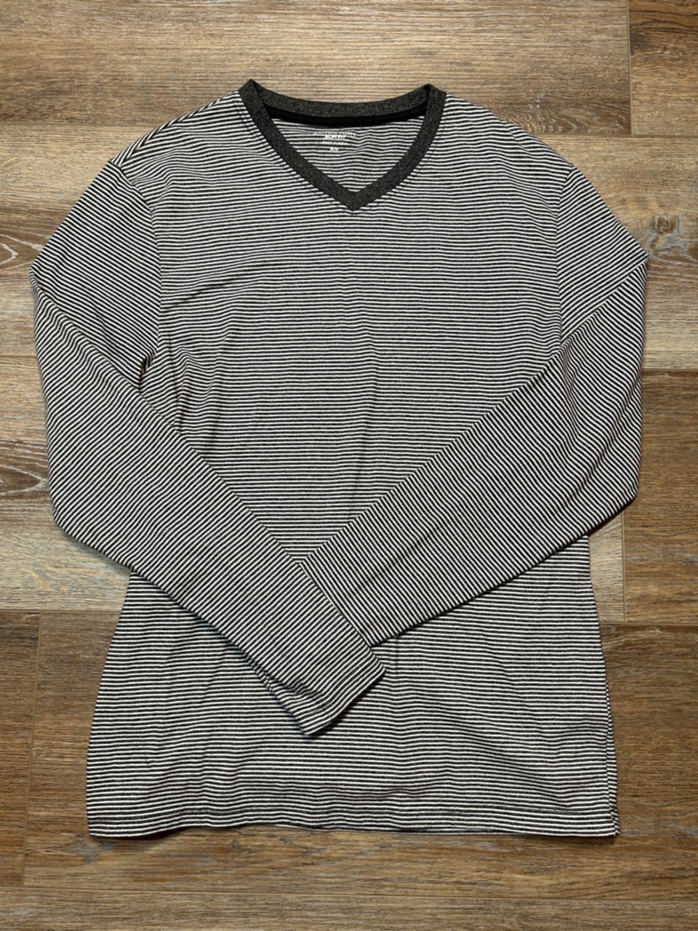 Structure Black and White Striped V-Neck Tee